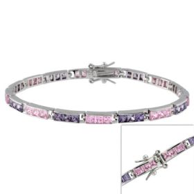 Sterling Silver Purple & Pink CZ Channel-Set Bracelet