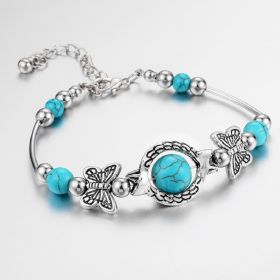 Bohemian Bracelet Turquoise Cracked Resin Ball with Unique Butterfly Carving Beach Jewelry