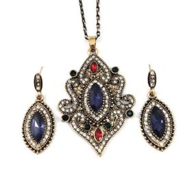Necklace & Earrings Set Blue Dangle Marquise Cut Cubic Zirconia Stones Chain for Women & Girls