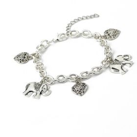 Bohemian Vintage Silver Color Elephant Heart Charms Bracelets for Women Fashion Chain Gift Jewelry