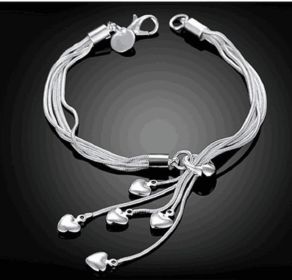 Heart Pendant Jewelry Silver Love Multi Strand Snake Chain Bracelet for Women