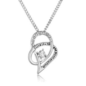 Jewelry Sterling Silver I Love You to The Moon and Back Love Heart Cubic Zirconia Pendant Necklace