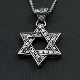 Titanium Steel Pendant Necklace Six-Pointed Star Stainless Jewelry for Men and Women