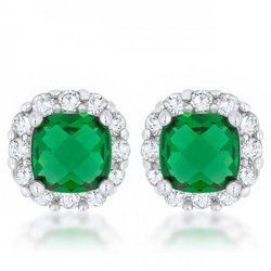 Liz 2ct Emerald Cz Rhodium Classic Cushion Stud Earrings