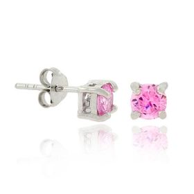 .925 Sterling Silver 4mm Prong Pink cz Small Stud Earrings