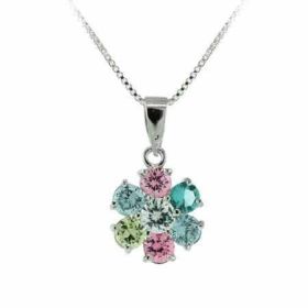 Sterling Silver Multi Color CZ Flower Pendant