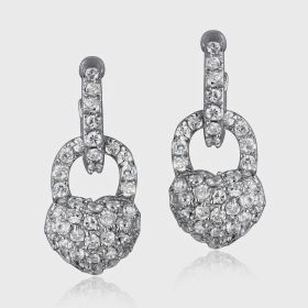 Sterling Silver CZ Heart Padlock Earrings