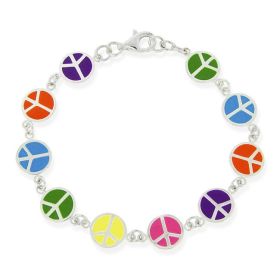 Sterling Silver Multi Color Enamel Peace Signs Bracelet