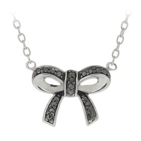 Sterling Silver Black Diamond Accent Bow Necklace