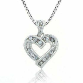 Sterling Silver Designer Simulated Diamond CZ Heart Pendant
