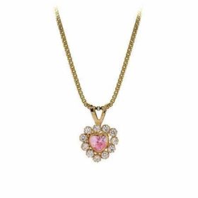 14K Gold Royal Simulated Diamond and Pink cz Heart Pendant