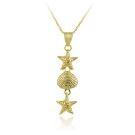 18K Gold over Sterling Silver Starfish and Seashell Pendant