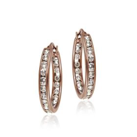 18k Rose Gold over Silver 20mm Channel Set CZ Hoop Earrings