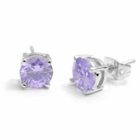 Sterling Silver Lavender Cubic Zirconia round Stud Earrings