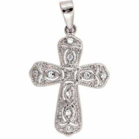 Sterling Silver Simulated Diamond CZ Filigree Cross Pendant