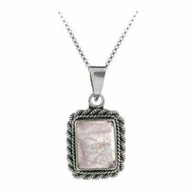 Sterling Silver Genuine Rose Quartz Stone Rectangle Pendant