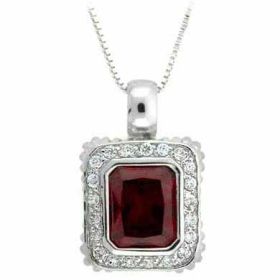 Sterling Silver Red and Simulated Diamond CZ Square Pendant