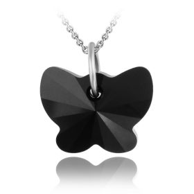 Sterling Silver Black Swarovski Elements Butterfly Necklace