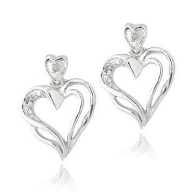 Sterling Silver Diamond Accent Double Heart Dangle Earrings