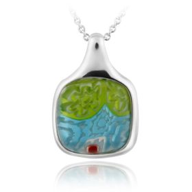 Sterling Silver Multi Color Millefoiri Glass Square Pendant