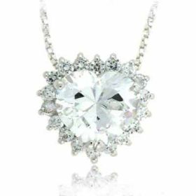 Sterling Silver Prong set Simulated Diamond CZ Heart Pendant