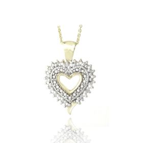 18K Gold over Sterling Silver 1/8 Ct Diamond Heart Necklace