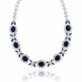 Estate Sterling Silver .925 Simulated Diamond & Simulated Blue Sapphire cz Stone Necklace 16"