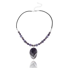 Sterling Silver Amethyst & Purple Stones Drop Leather Necklace