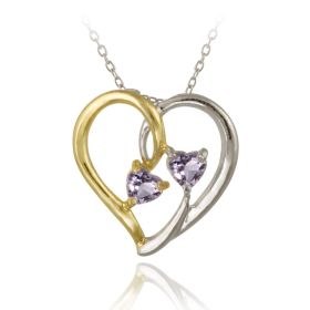 Sterling Silver Two Tone Amethyst Heart Pendant