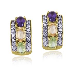 18k Gold over Sterling Silver Diamond Accent & Multi Gemstone Half Hoop Earrings