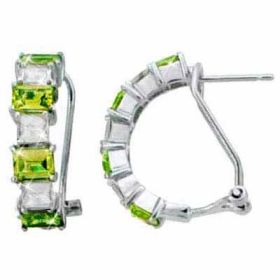 Sterling Silver Olive Green & White CZ Half Hoop Earrings