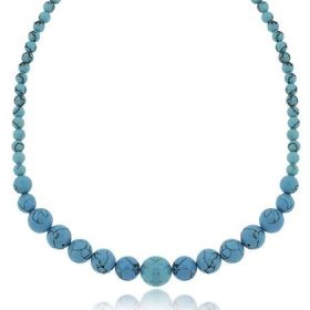 Silver Reconstituted Blue Turquoise Beaded Necklace
