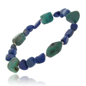 Denim Lapis, Created Turquoise Chips & Nuggets Stretch Bracelet w/ Sterling Silver Beads