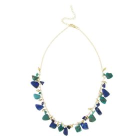 18K Gold over Sterling Silver Denim Lapis & Created Turquoise Dangling Chips Necklace, 18-21"
