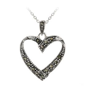 Sterling Silver Marcasite Open Heart Pendant