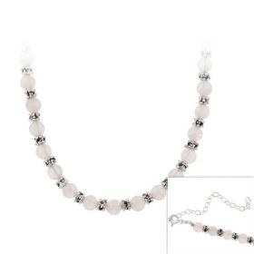 Rose Quartz Sterling Silver Bali Beaded Neckalce