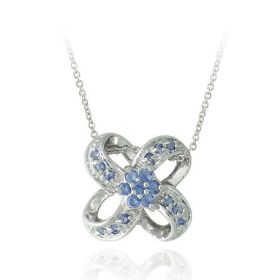Sterling Silver Tanzanite CZ Pinwheel Flower Pendant