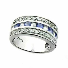 Sterling Silver Tanzanite CZ Vintage Simulated Diamond CZ Band Ring Size 7
