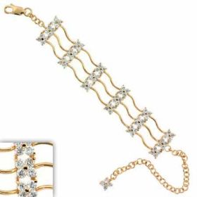 18K Gold over Sterling Silver CZ Wave Chain Link Bracelet