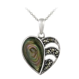 Sterling Silver Marcasite & Abalone Heart Pendant