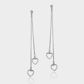 Sterling Silver Double Heart Chain Earrings