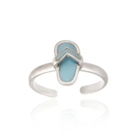 Sterling Silver Light Blue Enamel Flip Flop Toe Ring