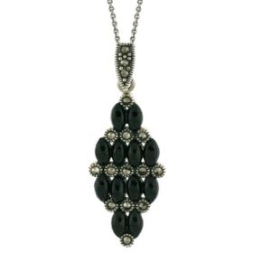 Sterling Silver Marcasite & Onyx Cluster Pendant