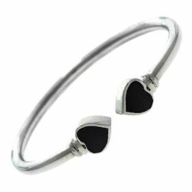 Sterling Silver Black Enamel Heart Cuff Bangle