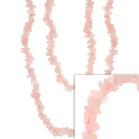 Genuine Rose Quartz Stone Chip One Strand Layer Necklace 32"