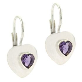 Sterling Silver Amethyst Heart Leverback Earrings