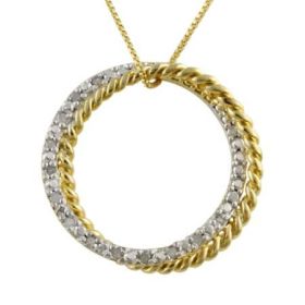 18K Gold over Sterling Silver Two Tone 1/8ct Diamond Interlocking Circles Eternity Pendant