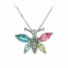 Sterling Silver Multi-Color CZ Butterfly Pendant