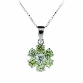 Sterling Silver Light Green cz Flower Pendant
