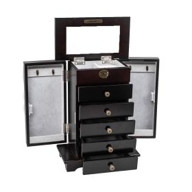Wooden Jewelry Box Organizer Wood Cabinet 6 Layers Case with 5 Drawers- Brown